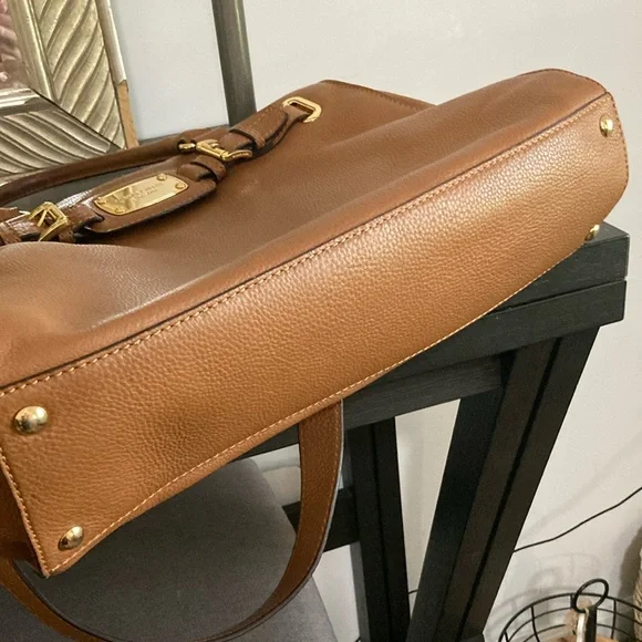 Michael Kors Brown and Gold Satchel with Structured Design